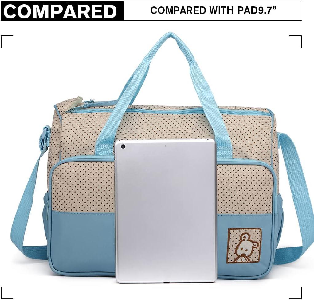 Miss Lulu 5-Set Baby Diaper Bag Stylish Blue Handbag with Bottle