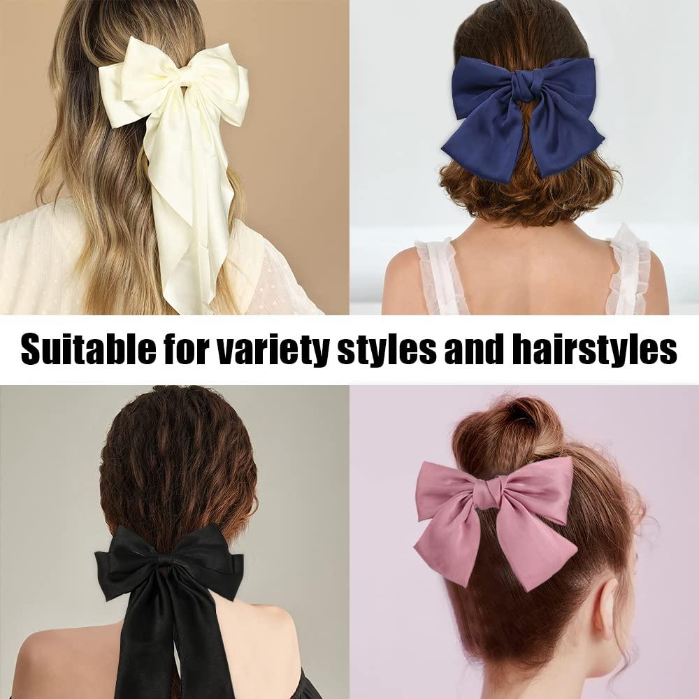 thumbnail image 2 of Big Bow Hair Clip With Long Ribbon | French Style Barrette For Women & Girls (Pink) 2 of 5