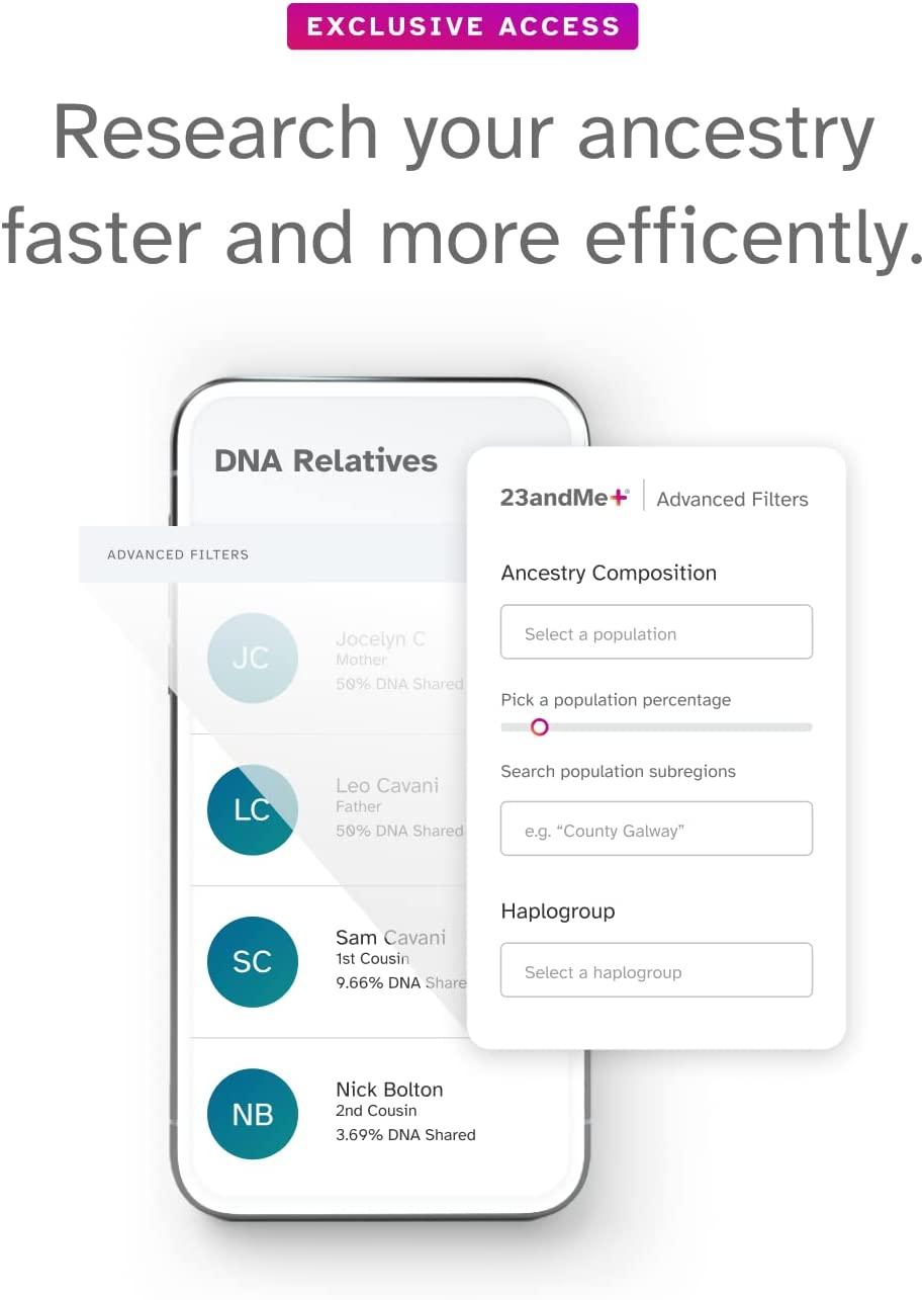 23andMe+ Premium Membership Bundle - DNA Kit with Personal Genetic Insights  Including Health + Ancestry Service Plus 1-Year Access to Exclusive Reports  (Before You Buy See Important Test Info Below)