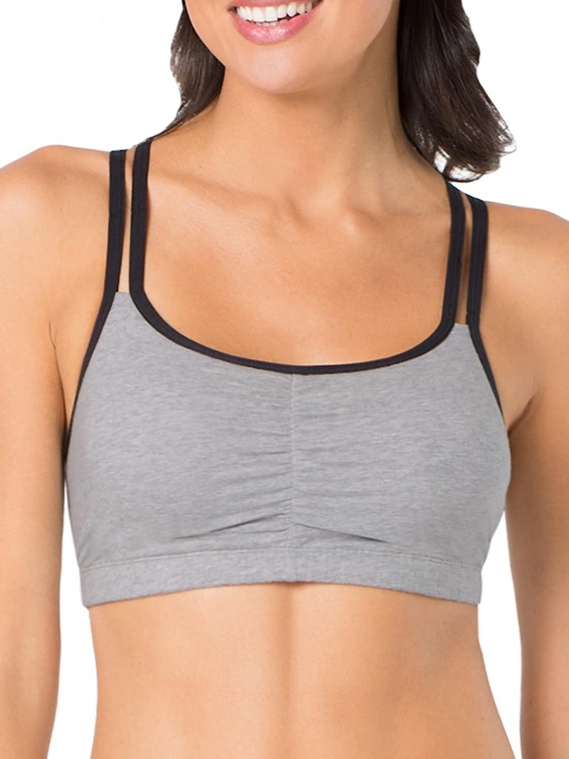 Fruit of the Loom Women's Adjustable Shirred Front Racerback Sports Bra 3  Grey With Black/White/Black Hue 38