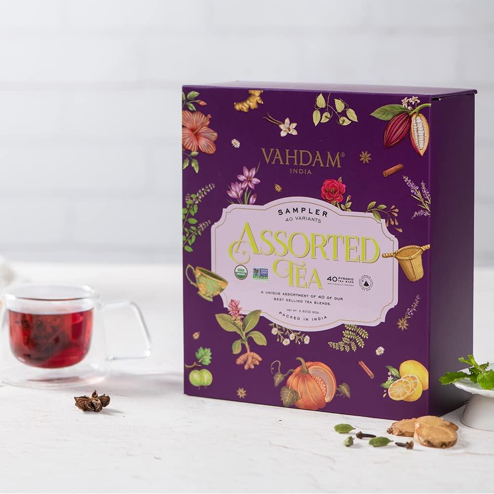 VAHDAM Assorted Tea Bags Sampler 40 Flavors Variety Pack Herbal