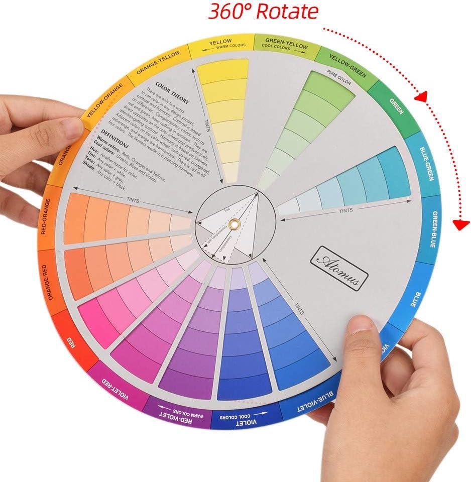 Outus 2 Pcs Color Wheel, Paint Mixing Learning Guide Art Teaching Tool Color Wheels For Makeup Blending Board Chart Mixed Guide Mix Colours(5.5 Inch/ 14 Cm) : NOT A BOOK