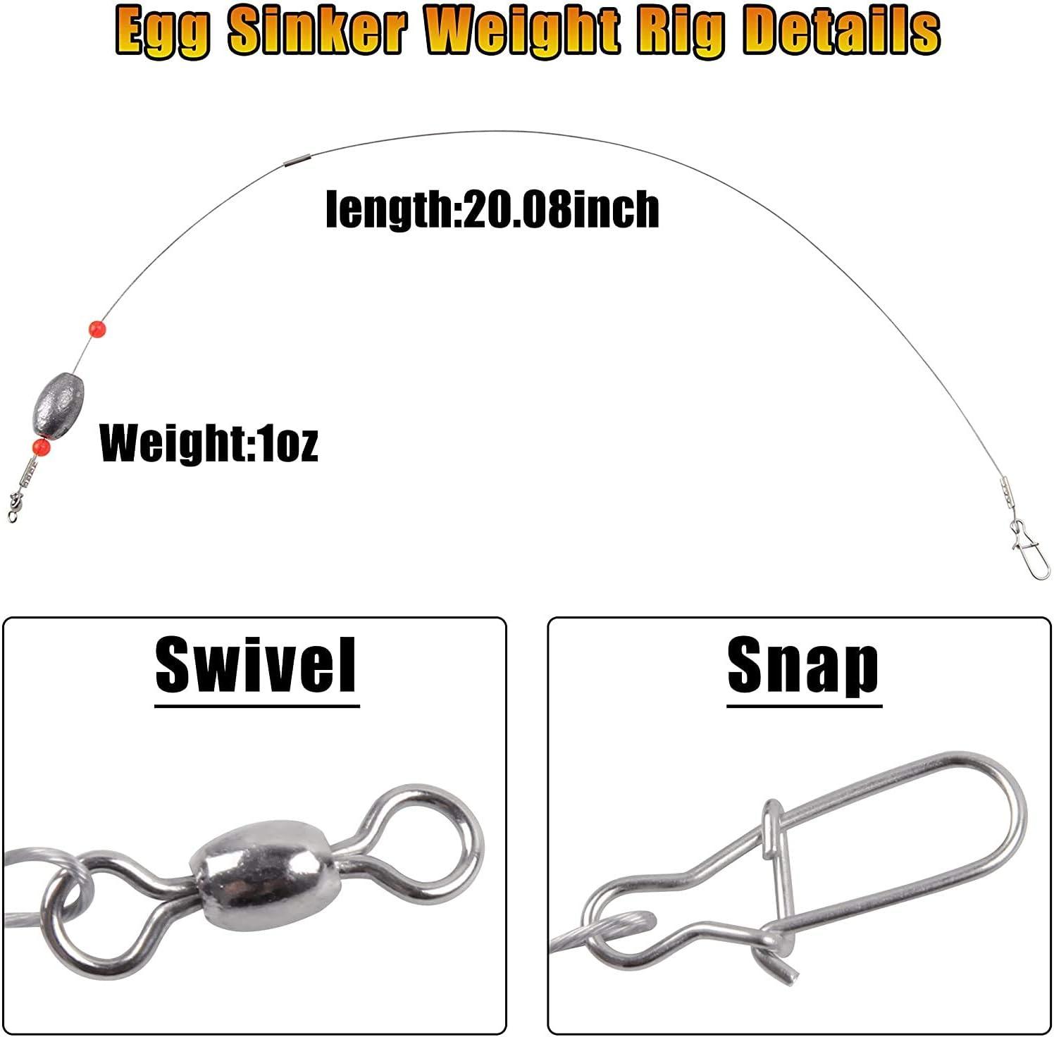 Egg Fishing Sinker Weight Rigs- 4/8pcs Flounder Rig Saltwater Stainless  Steel Fishing Wire Leader with Egg Sinker Fishing Swivel Snap Connector for  Trout Bottom Fishing 0.5oz-8pcs