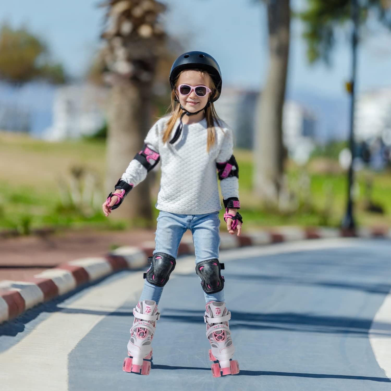 JeeFree 4 Size Adjustable Roller Skates for Girls Boys Kids