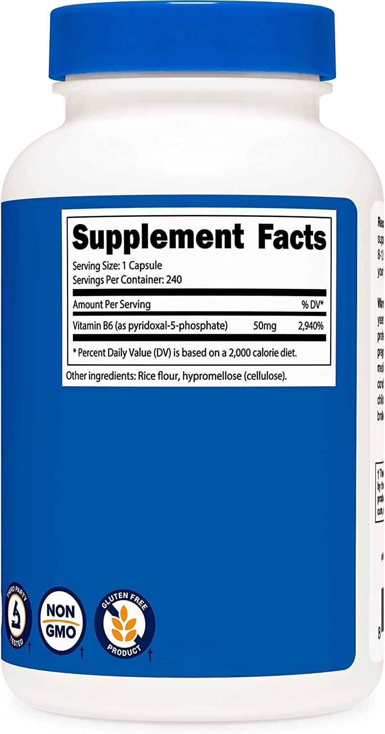Nutricost P5P Vitamin B6 Supplement 50mg, 240 Capsules (Pyridoxal5