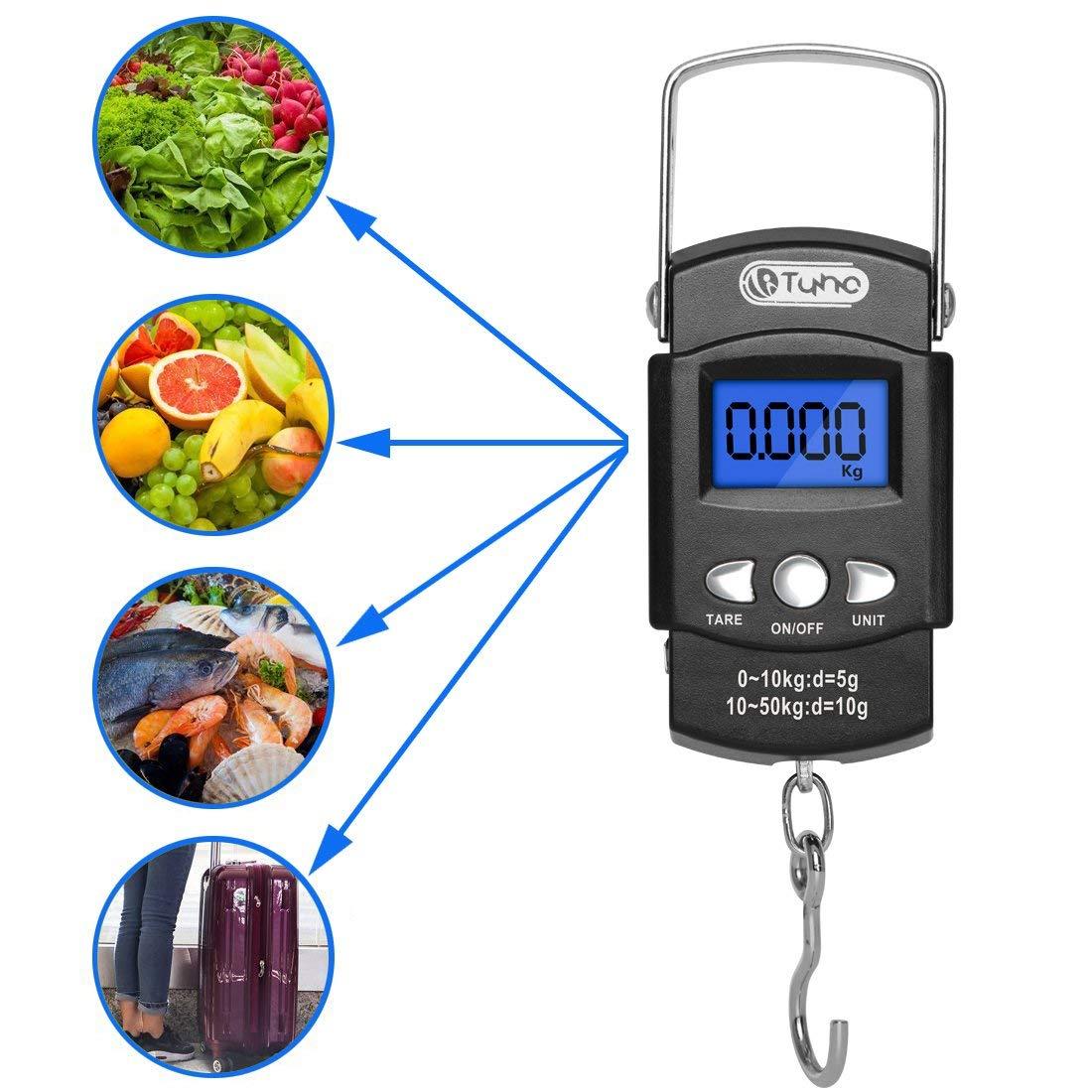TyhoTech Fishing Scale 110lb/50kg Backlit LCD Screen Portable Electronic  Balance Digital Fish Hook Hanging Scale with Measuring Tape Ruler, D Shape  Buckle and Carry Bag Included