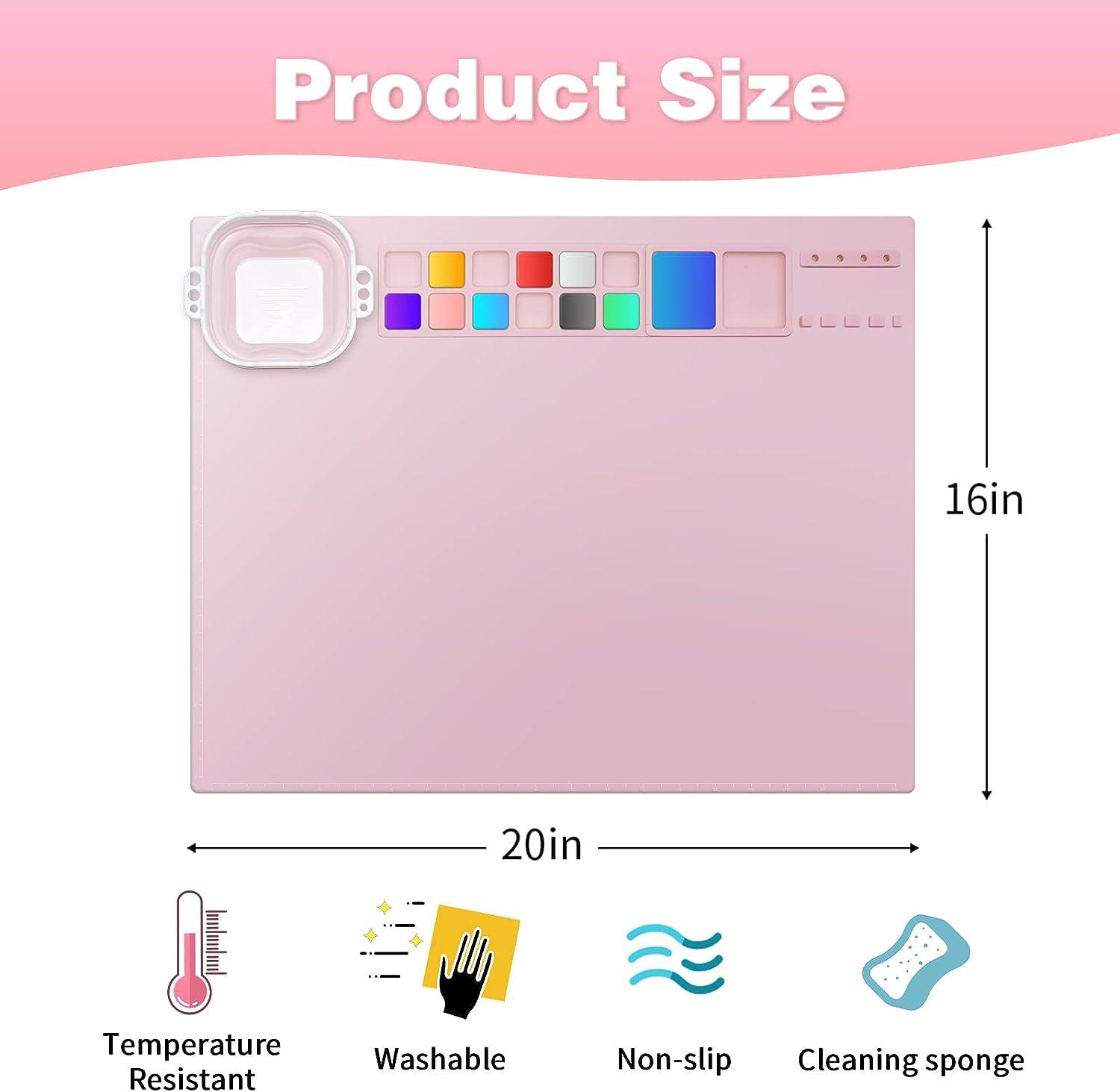  Silicone Painting Mat for Kids, Silicone Paint Palette,  Washable Art Mat with Water Cup and Paint Holder and Brush Holder, 12 Color  Dividers, Easy to Clean 20x16 Inch