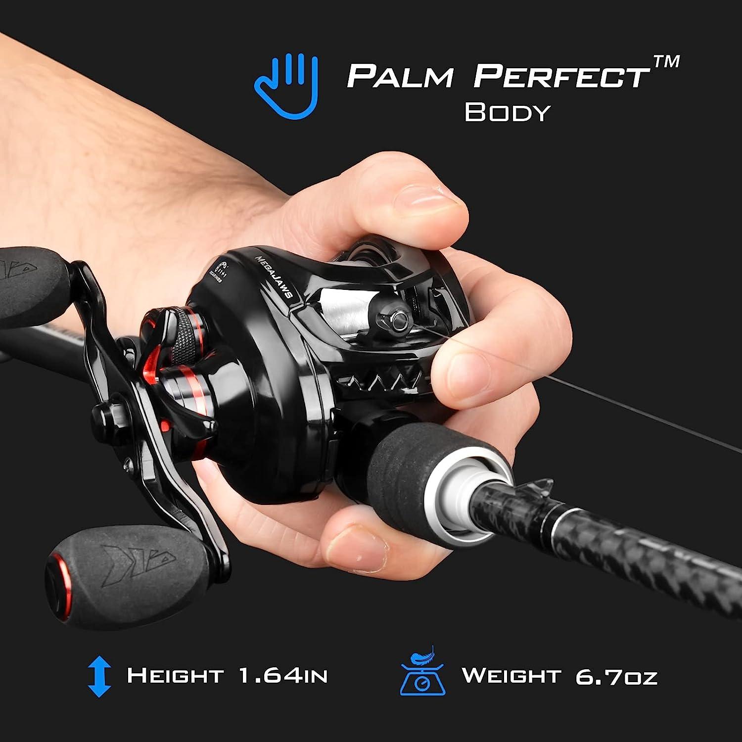 KastKing MegaJaws Baitcasting Fishing Reel, New AutoMag Dual Braking System  Baitcaster Fishing Reel, Only 6.7oz, 17.64 LBs Carbon Fiber Drag, 11+1  Shielded BB, High Speed 5.4:1 to 9.1:1 Gear Ratios A:Right  Handed-Blacktip-7.2:1