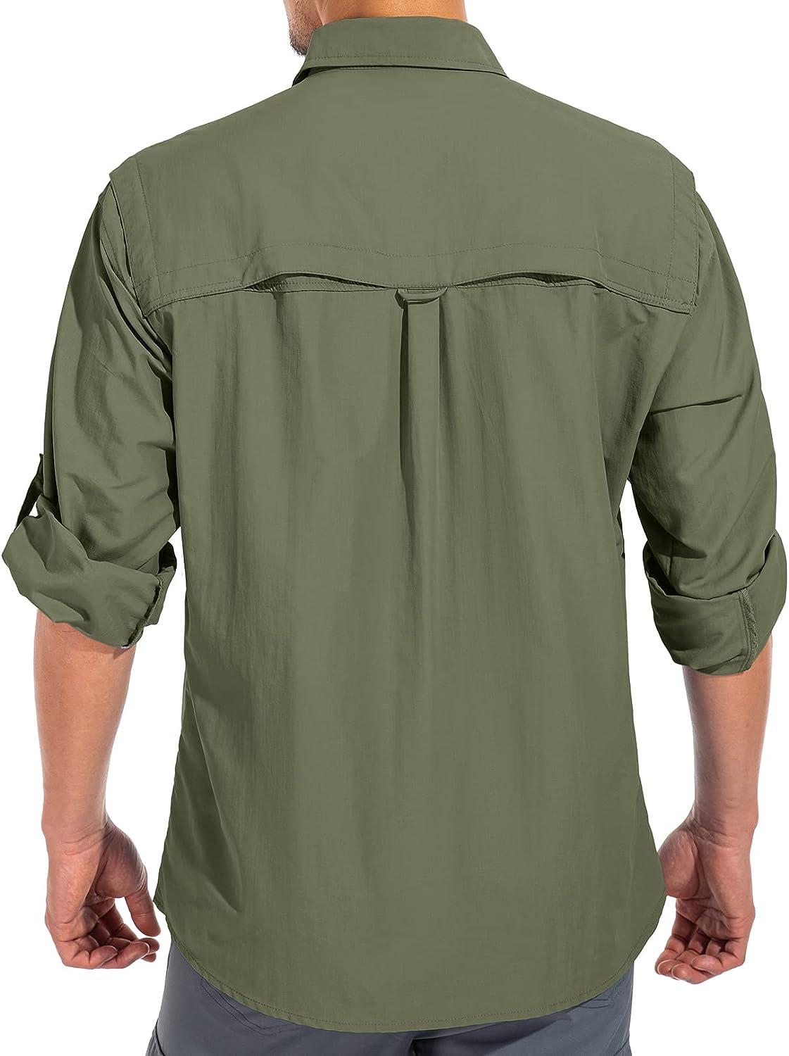 linlon Mens Safari Shirts Long Sleeve UV Protection Hiking Fishing UPF 50+  Quick Dry Cooling Camping Travel Shirts X-Large Army Green