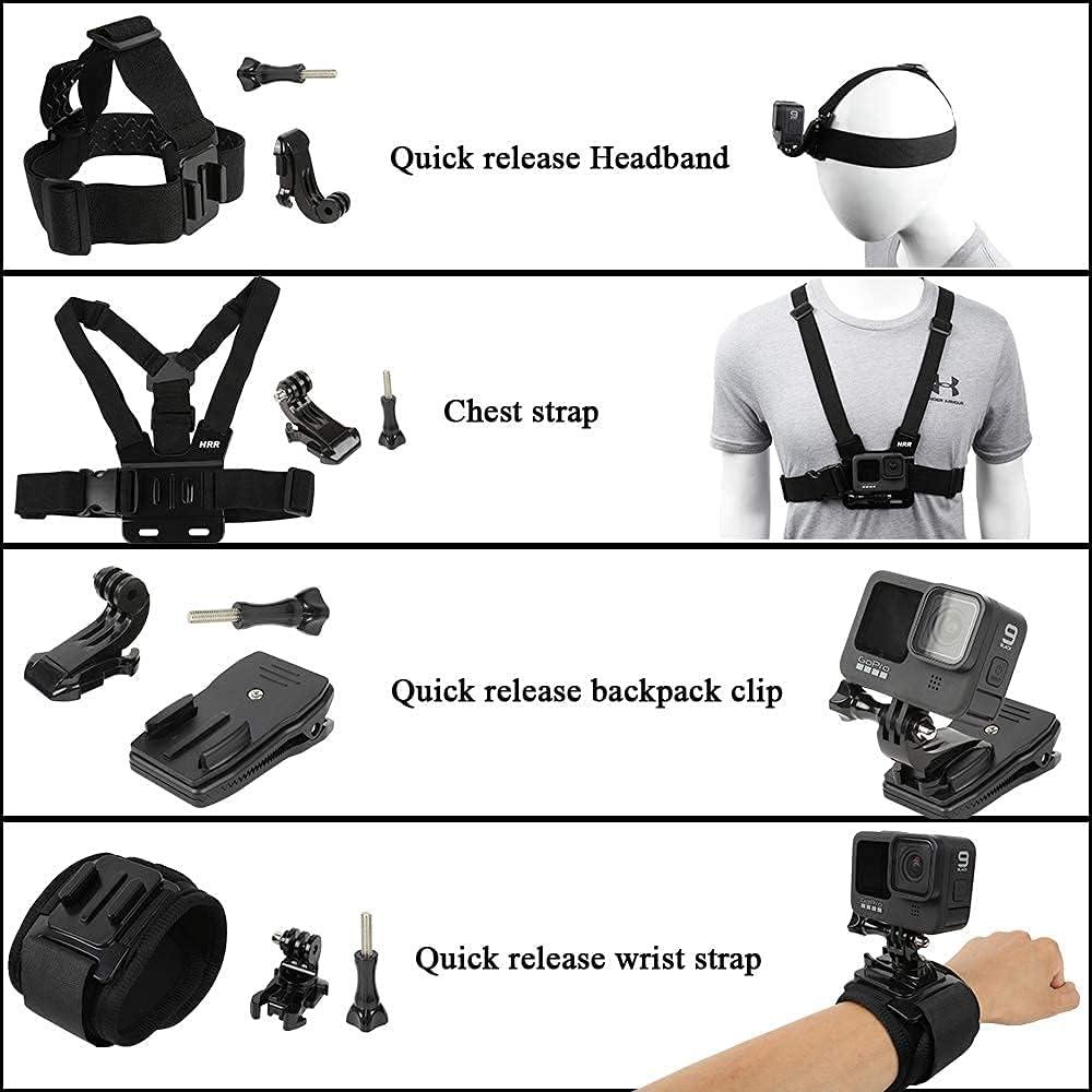 Accessories Set for GoPro Hero 11/10/9/8/7/6/5/4,New Quick Release Head Strap Mount + Chest Mount + Backpack Clip Holder + 360Rotating Wrist Strap