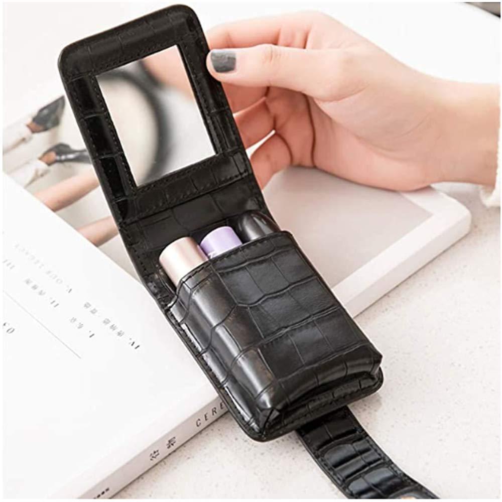 HSK_Mall Lipstick Case with Mirror Lipstick Holder for Purse Mini Cute Portable Cosmetic Bag for Women Travel Makeup Pouch Takes Up to 3 Lipstick Box
