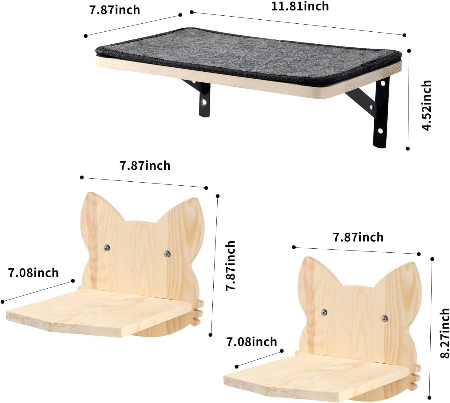 Cat Hammock Wall Mounted Cat Shelf with Two Steps Floating Wall Cat