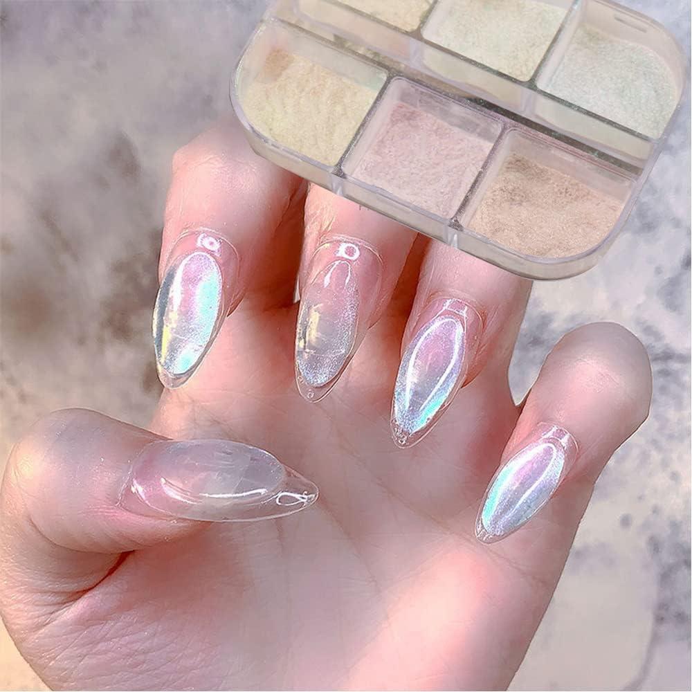 Chrome Nail Powder 6 Colors Mirror Laser Aurora Nail Powder Chameleon Powder  Chrome Iridescent Pigment Pearly Highlight Nail Glitter with 2 Eyeshadow  Sticks -Cat Eyes
