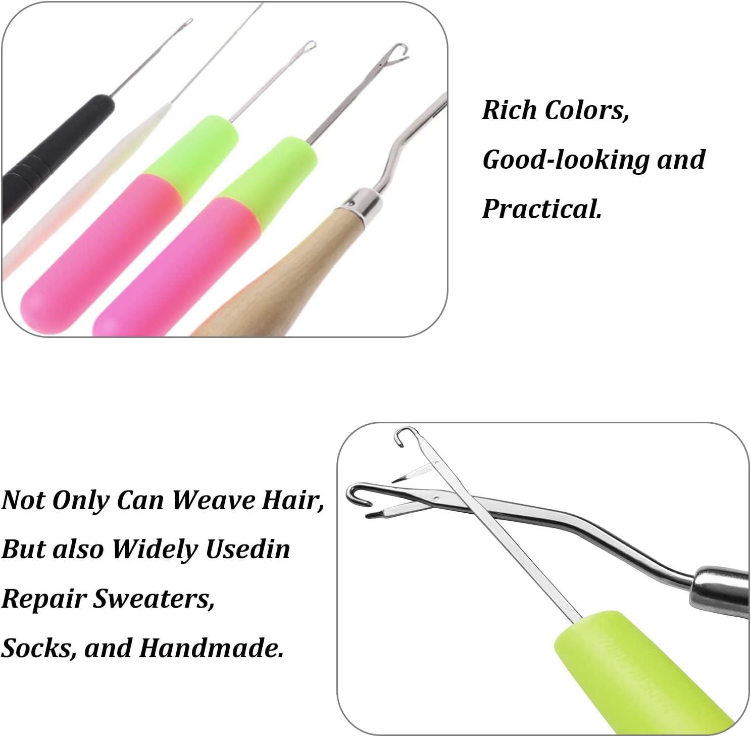 5 Pieces Latch Hook Tool Crochet Needle for Hair 5 Different Size Bent
