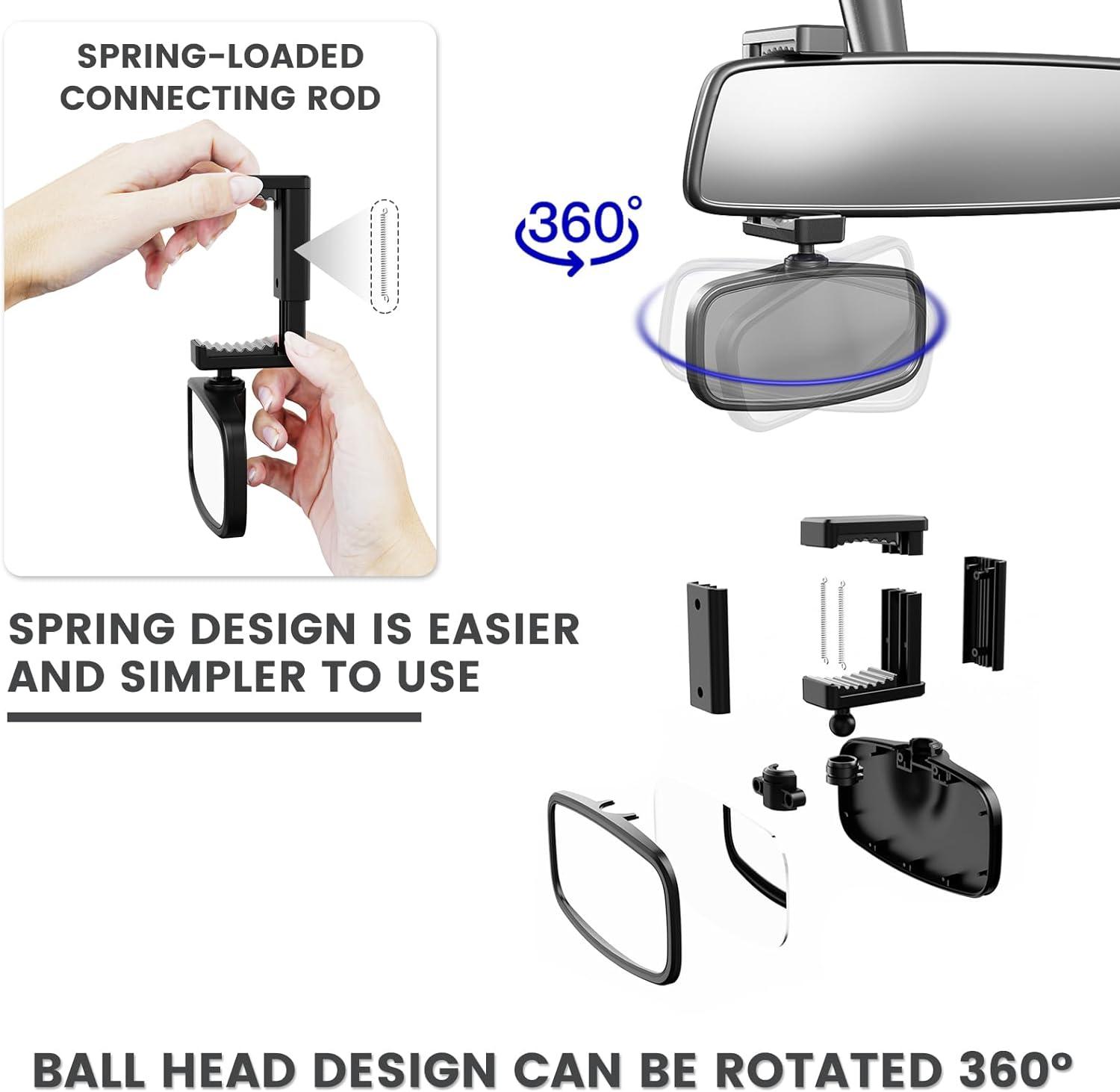 Car Mirror Baby Rear View 360 Rotatable Rear View Mirror SpringLoaded