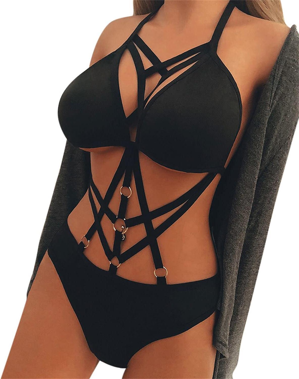 Women's Punk Body Harness Lingerie Sexy Hollow Out Teddy One Piece