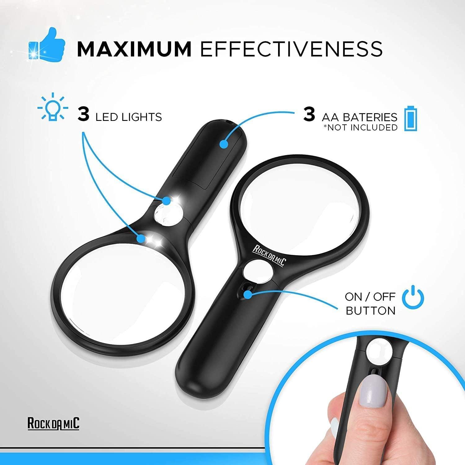 RockDaMic Professional Magnifying Glass with Light - 3X/45X Handheld ...