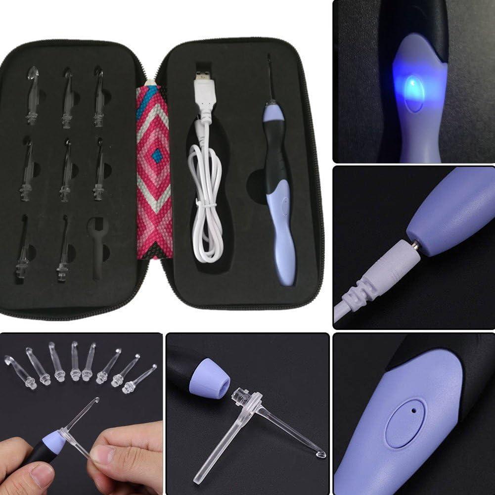 11 Sizes Lighted Crochet Hooks Set Rechargeable Light Up Crochet Hooks with  Case, Interchangeable Heads 2.5 mm to 8 mm for DIY Craft Supplies (Wood  Color-Black)