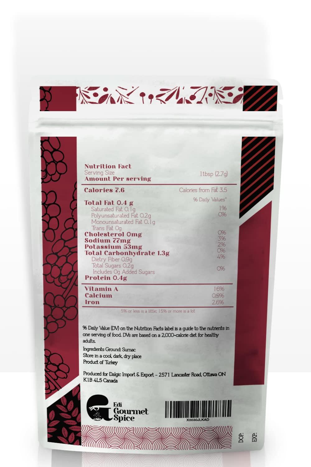 Edi Gourmet Spice Ground Sumac Spice 4 oz, Resealable Bag, 100 pure