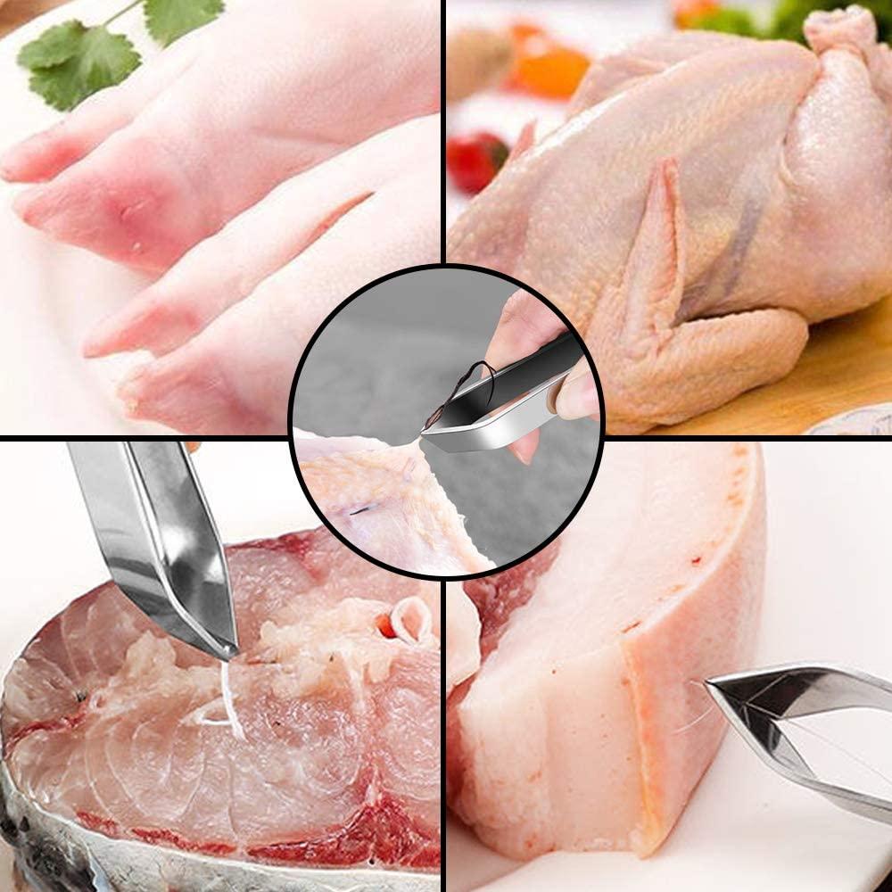 3 Pcs Fish Bone Tweezers, Stainless Steel 2 Flat and 1 Slant Tweezers