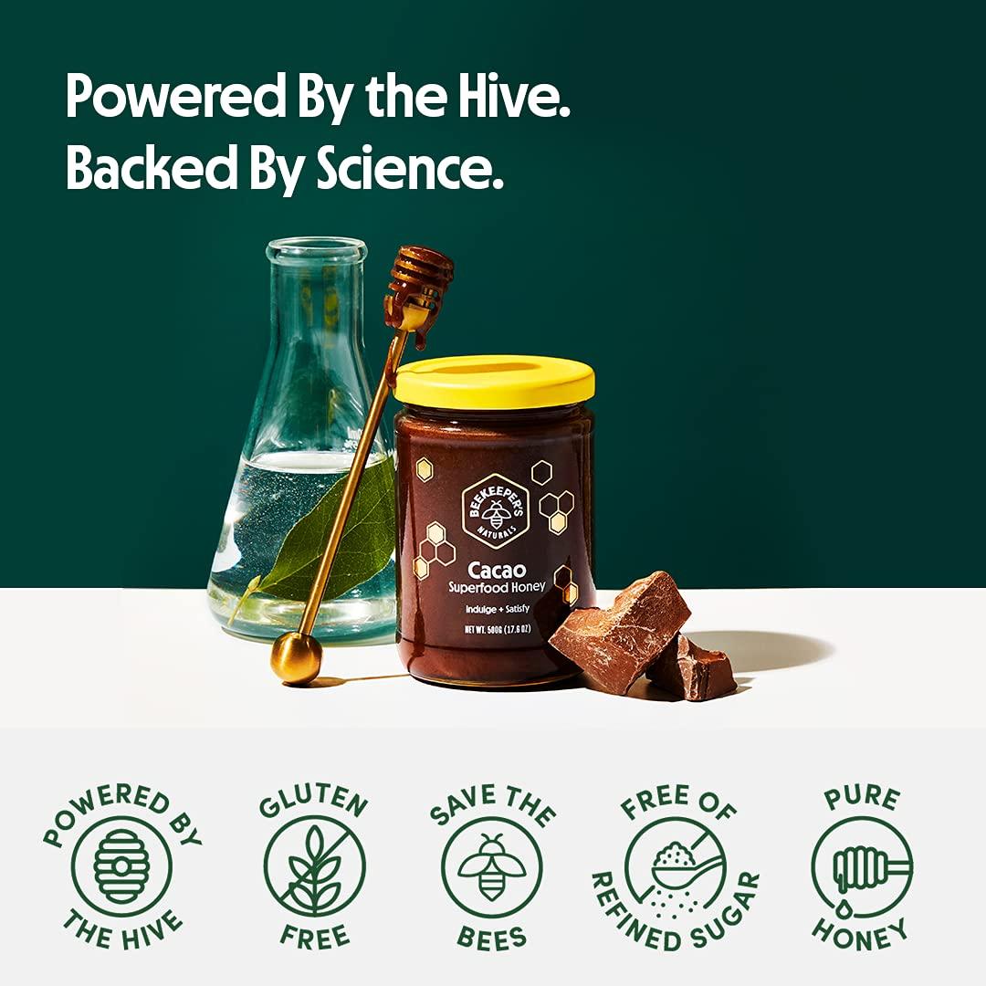 Beekeeper's Naturals Superfood Honey Cacao 17.6 oz (500g) Organic & NutrientRich Delight