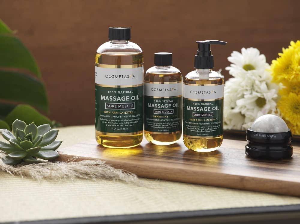 Cosmetasa Sore Muscle Massage Oil with Massage Ball Roller Soothes