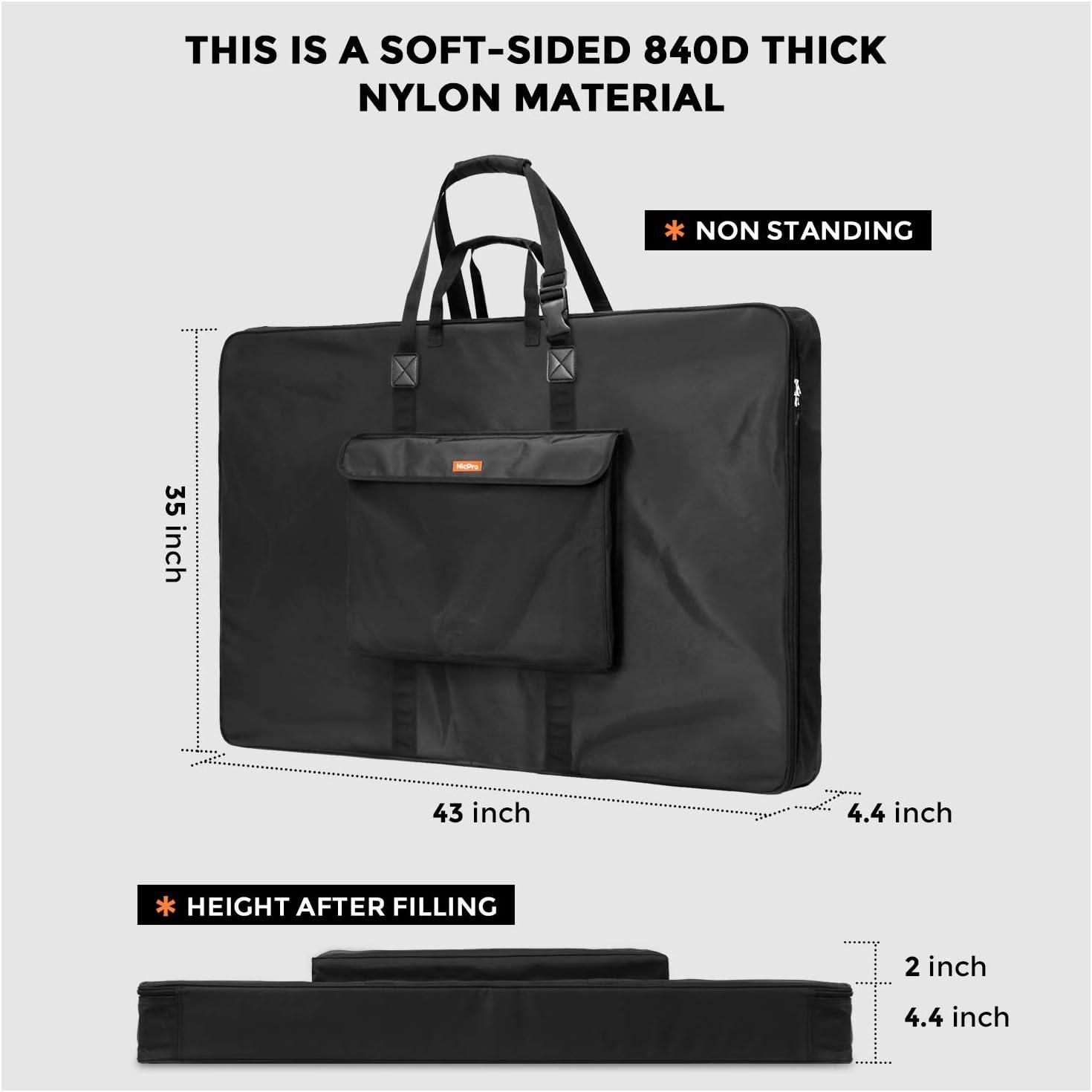 Nicpro Light Weight Art Portfolio Bag 24x36 Black Art Canvas Portfolio Case  with Detachable Shoulder Strap Leather Corners Carrying Storage Case for  Artwork Poster Sketching and Drawing 24 x 36 inches