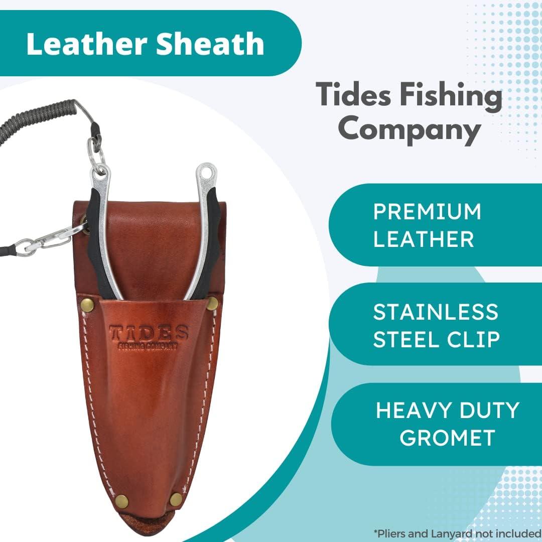 Leather Sheath for Fishing Pliers with Stainless Steel Metal Clip.  Universal fit for Most Fishing Pliers; Tides, Picifun, Kastking, Booms,  Bubba