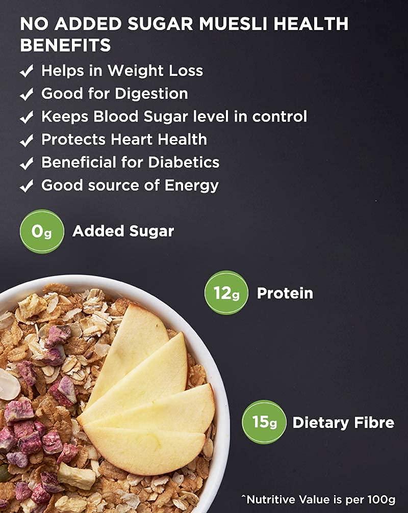 True Elements Muesli Sugar Free 1kg Packed with 13.5g Plant Protein