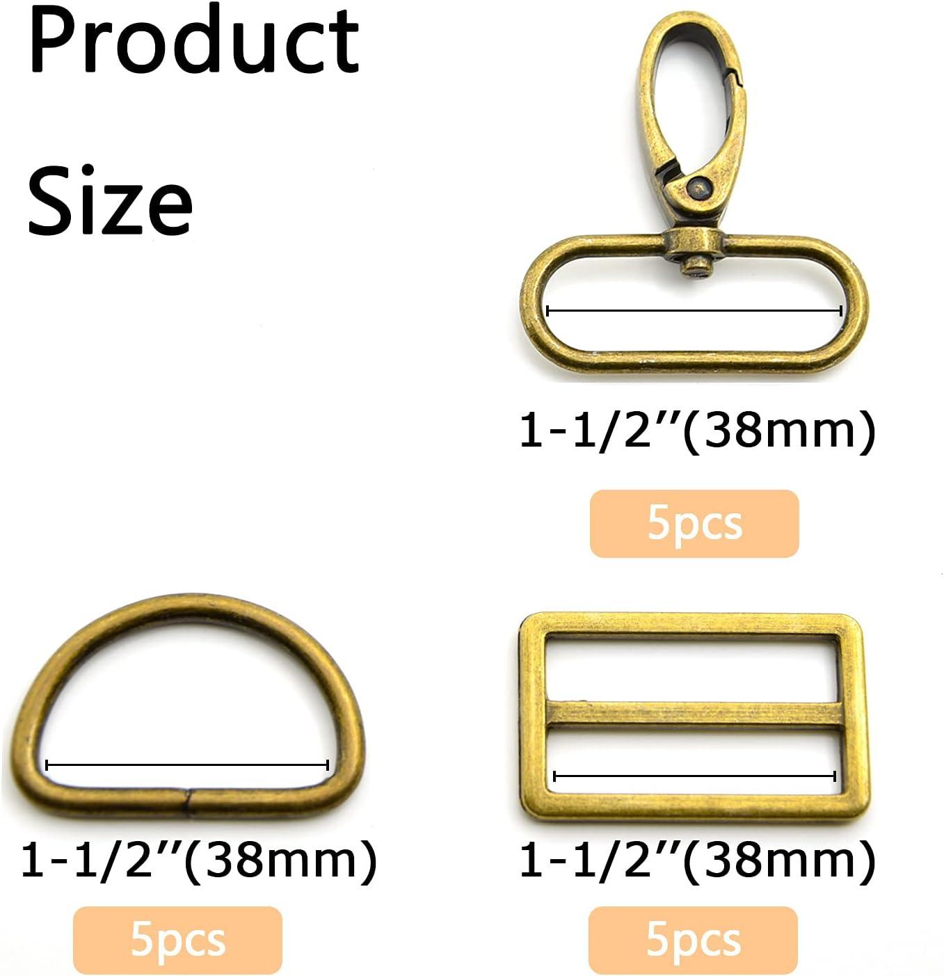 MELORDY 15Pcs Metal Swivel Snaps Hooks with D Rings and Tri-Glides Slide  Buckles for Key Lanyard Purse Bag Straps Dog Collars DIY Sewing Hardware  Craft (1-1/2 inch, Bronze) 1-1/2 inch Bronze