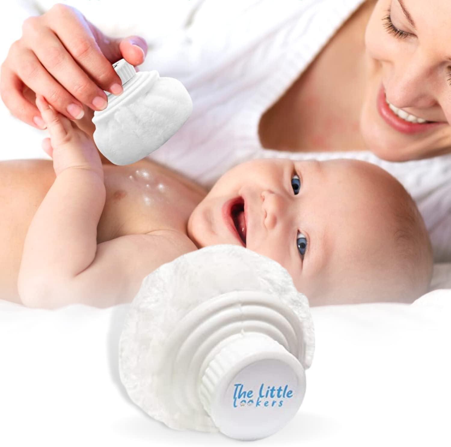 Portable Baby Powder Puff with Holder Container for Baby Face and Body Blue