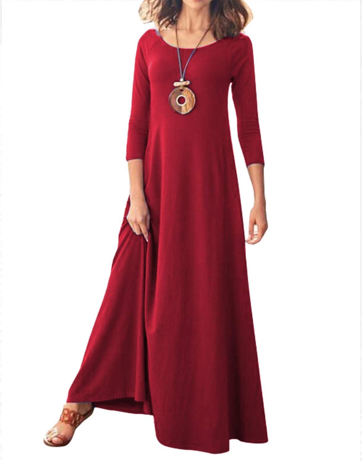sachin and babi light blue dress Jacansi Women's 3/4 Sleeve Maxi Dress Boat Neck Casual Dress with Pockets -  Wine Red | Buy Now with Express International Delivery