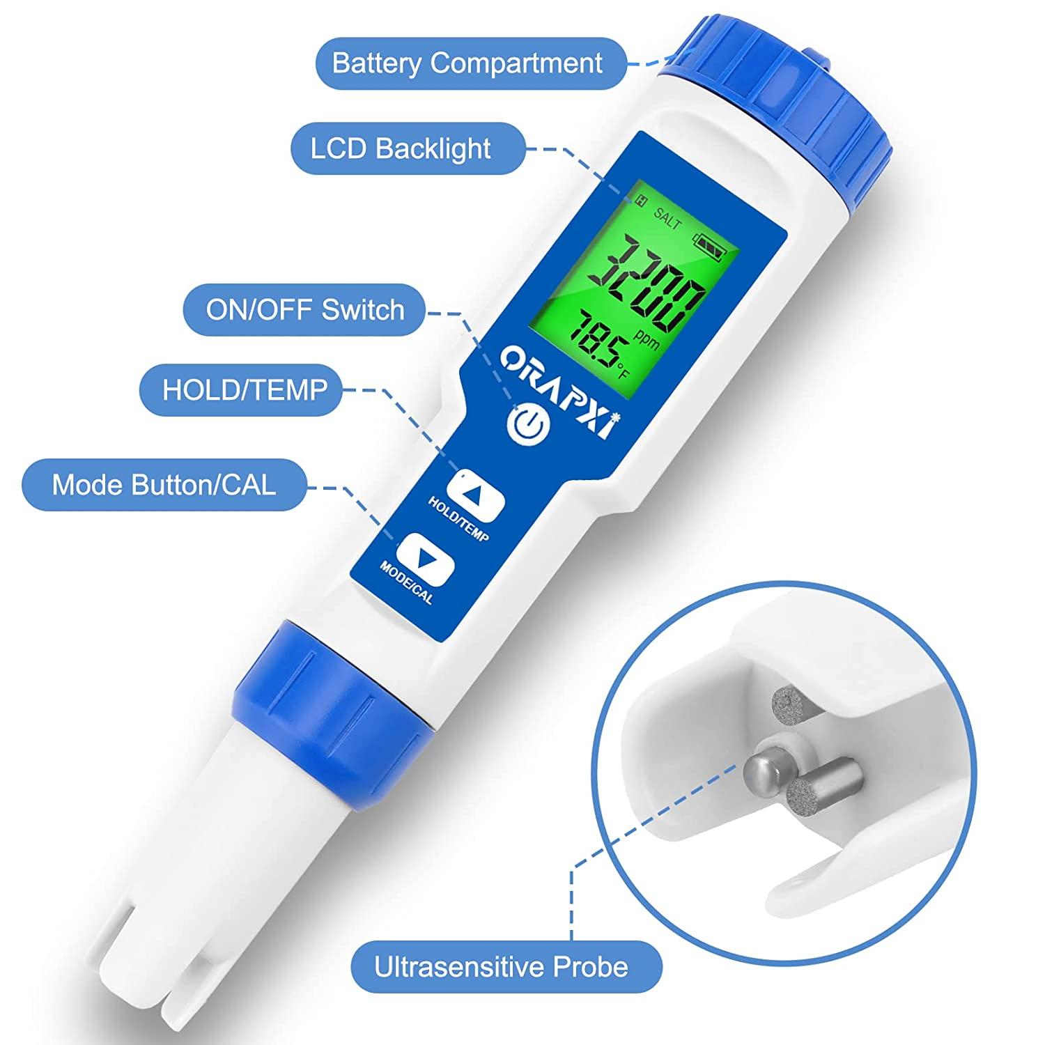 ORAPXI Salt Water Pool Tester 5 in 1 Salt SG TDS EC Temp Digital Pool Salt Meter 0100 PPT & 1.
