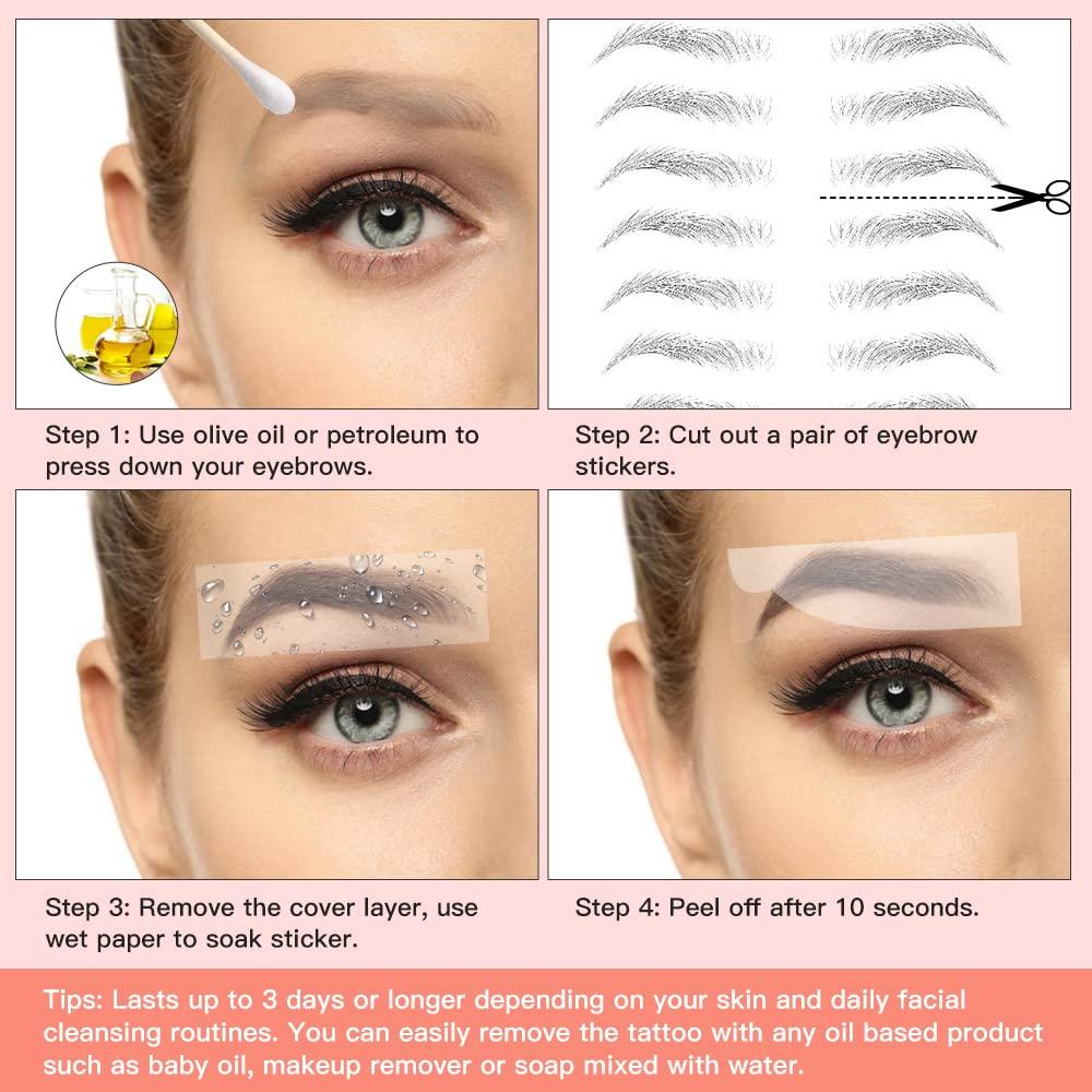 Eyebrow Tattoo Stickers 80 Pairs 8 Sheets Eyebrow Temporary Tattoo Peel Off Sticker Waterproof