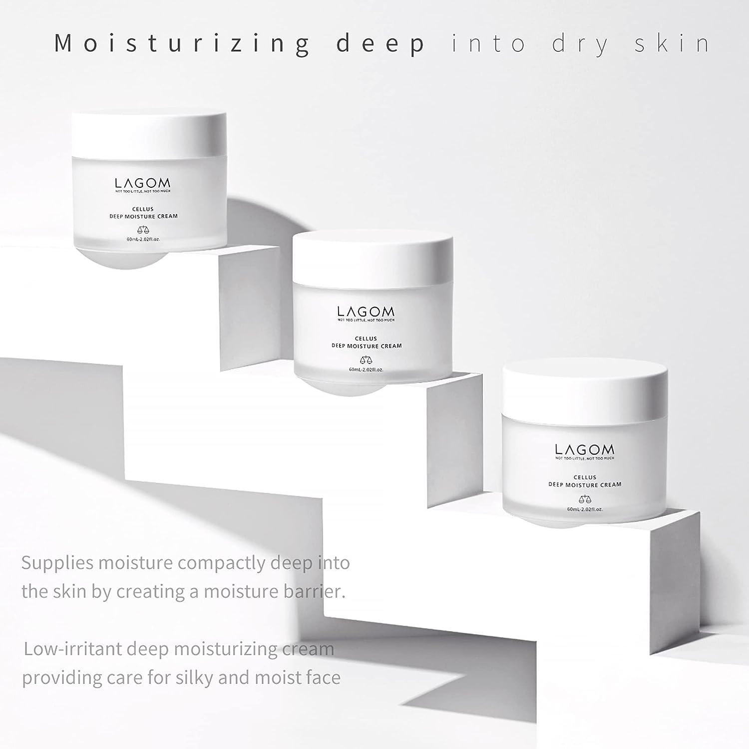 LAGOM Cellus Deep Moisture Cream Natural Moisturizer with Jojoba Oil  Ceramide Panthenol Fragrance-Free Herbal Silky Facial Hydrating Lotion for  Sensitive Dry Oily All Skin Type Face 60ml 2.02oz