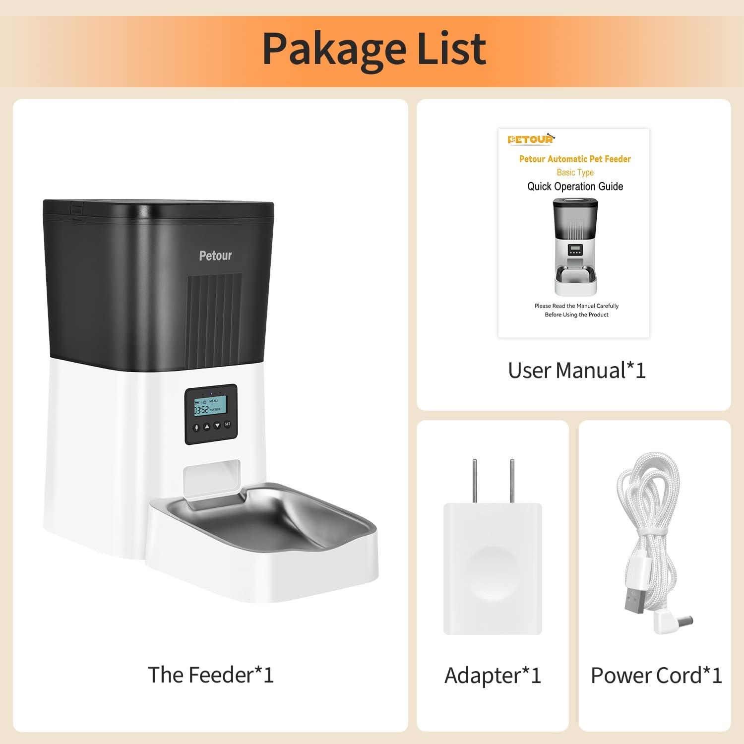 Petour Automatic Cat Feeder 4L Pet Dry Food Dispenser with Stainless