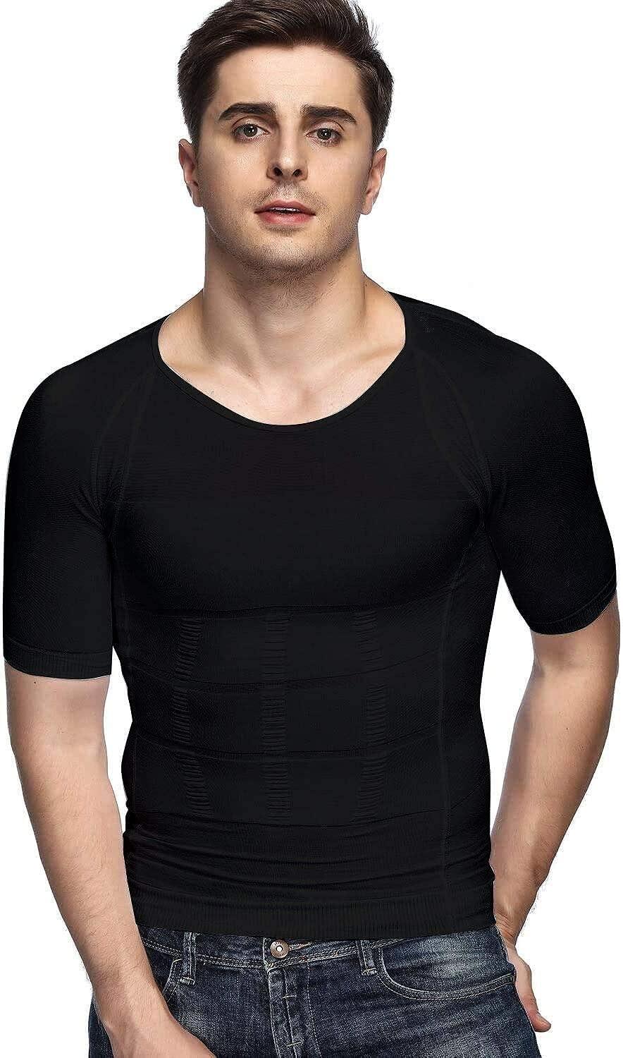 Odoland 3 Pack Men's Body Shaper Slimming Shirt Tummy Vest Thermal  Compression Base Layer Slim Muscle Short Sleeve Shapewear White/Grey/Black  Large