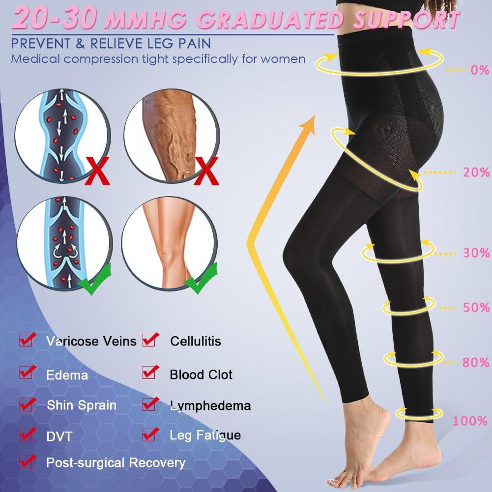 Medical Compression Tights by Beister 20-30 mmHg Thin Footless Graduated  Support Pantyhose for Women & Men High Waist Circulation Compression  Leggings for Varicose Veins Edema DVT Leg Pain Black M