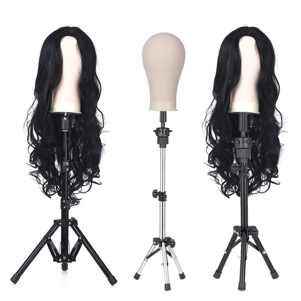 Wig stand Tripod & Cork Canvas Block Head,Anself Adjustable Hairdresser  Table Training Head Stand,Mannequin Head Wig Display Styling Head Manikin  Canvas Head with 6 Tpins for Home or Salon Use (22) type