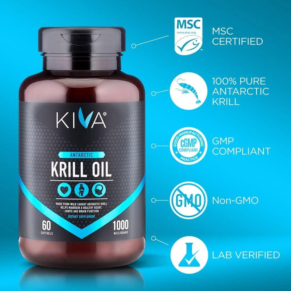 Kiva Pure Antarctic Krill Oil (60 Softgels) 1000mg High Concentration