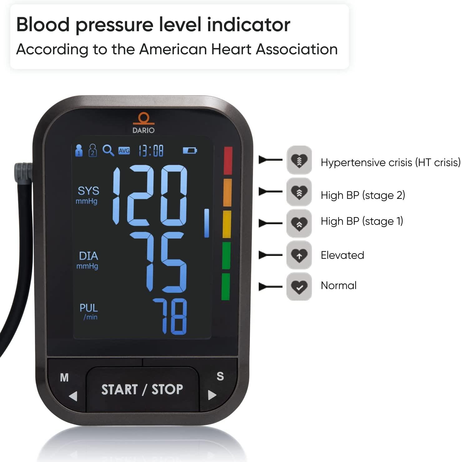  Dario Blood Pressure Monitor For Home Use Gen2 Automatic  Machine, LCD Backlit Display, Large Adjustable Arm Cuff