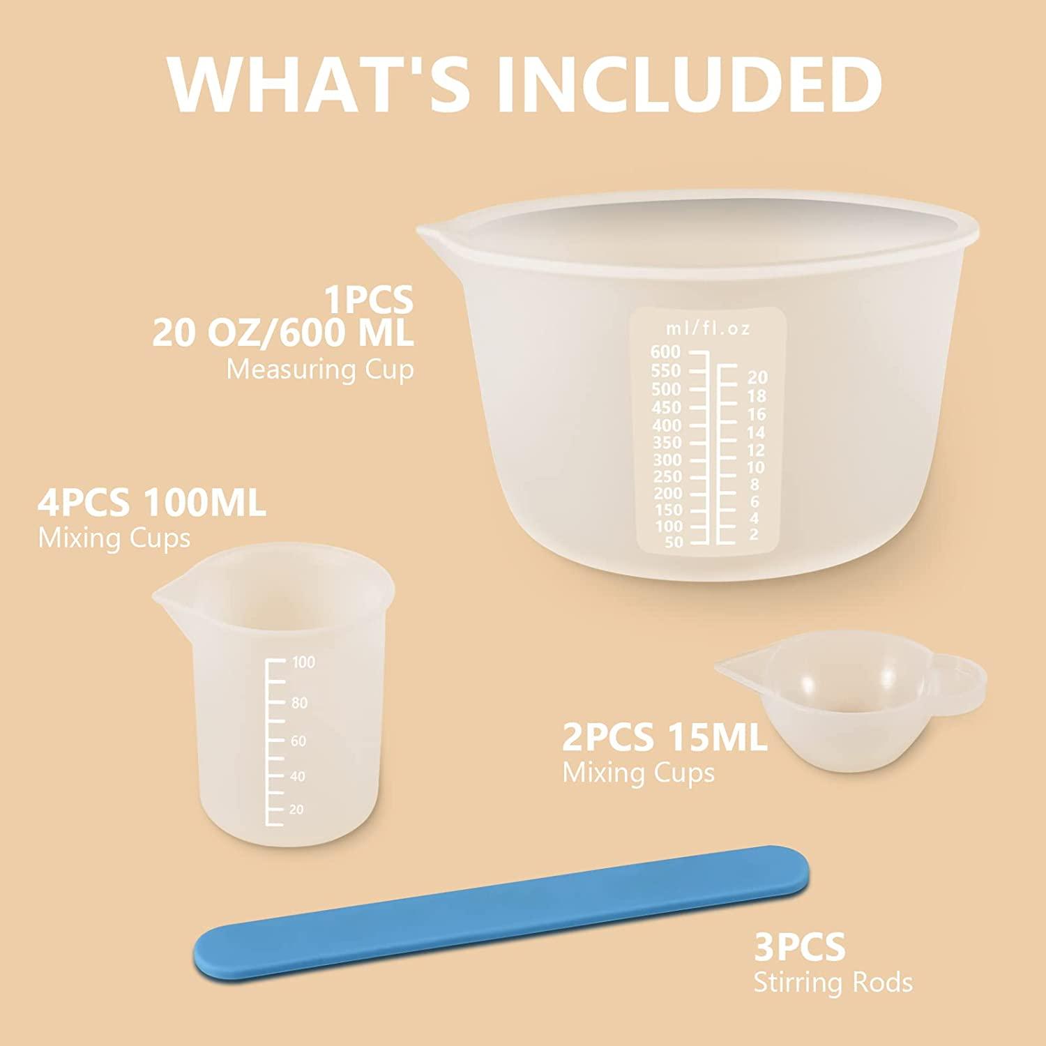 6 Pcs Silicone Measuring Cups for Resin, Silicone Measuring Cup Resin  Supplies with 600ml/20oz&100ml Resin Mixing Cups Silicone Stire Sticks and  Brushes for Resin Molds 600ml+100ml