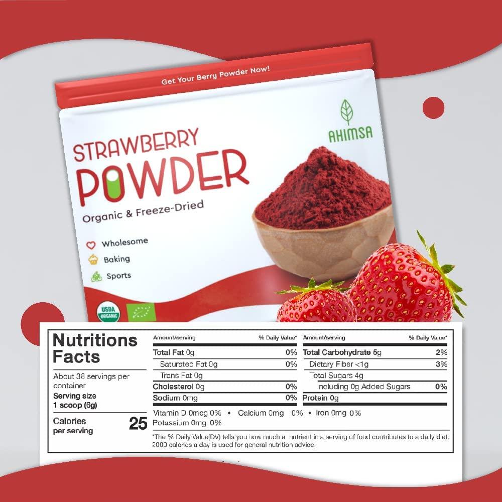Ahimsa Organic Freeze Dried Strawberry Powder 8 oz USDA Certified