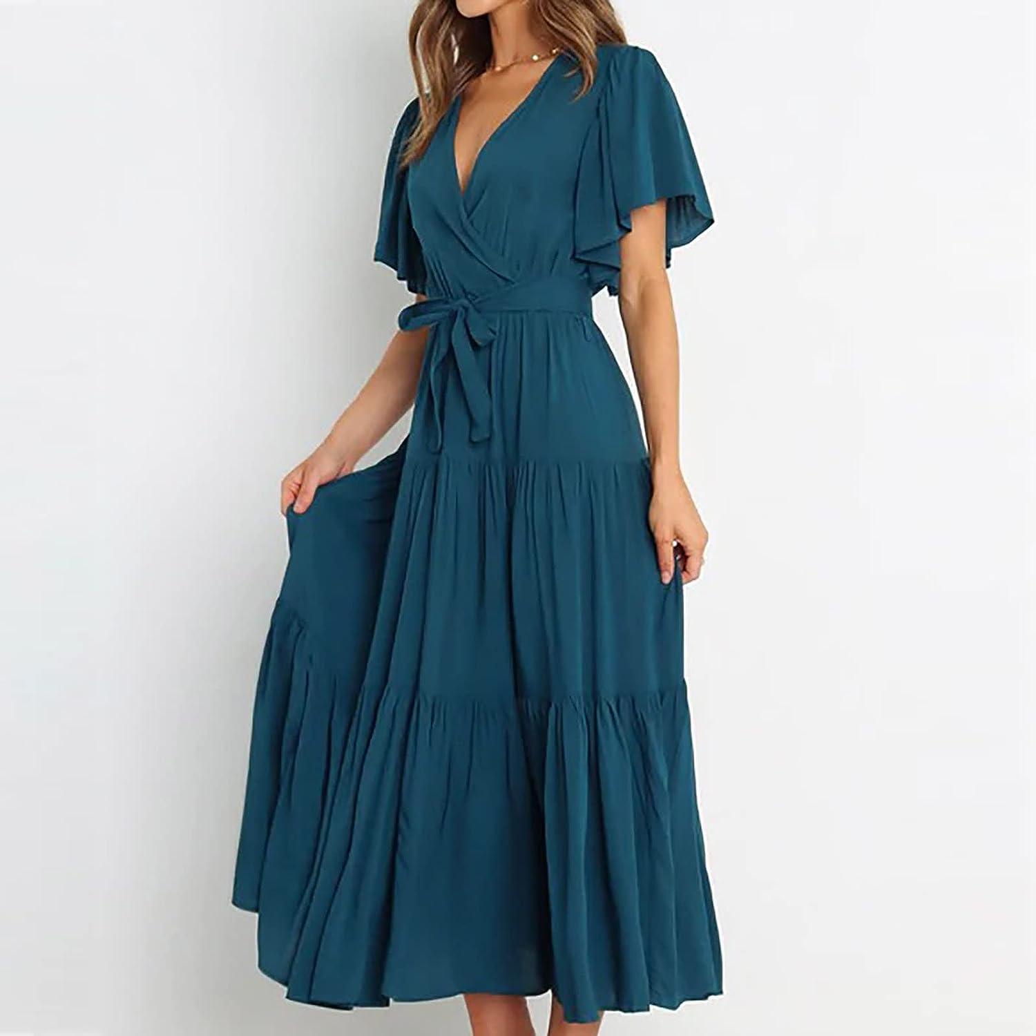 green emerald velvet dress Green V-Neck White Stripes Long Summer Dress – FancyVestido main image 0