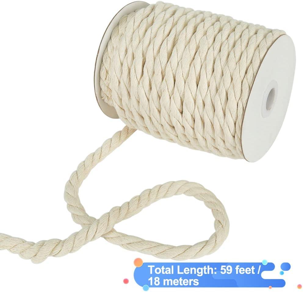 Tenn Well 8mm Macrame Cord 59 Feet 3Ply Twisted Craft Cotton Rope Thick Nautical  Rope for Crafts Wall Hangings Plant Hangers Knotting Rope Basket Making  (Beige)