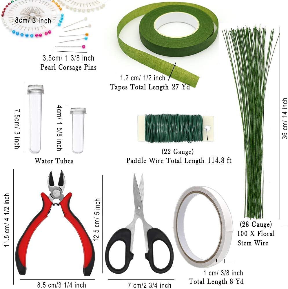 SONGZIMING Floral Arrangement Kit with Green Floral Tape 22 Gauge Floral  Wire Stems 26 Gauge Paddle Floral Wire and Floral Wire Cutter for Bouquets  banquets Artificial Flowers Style B