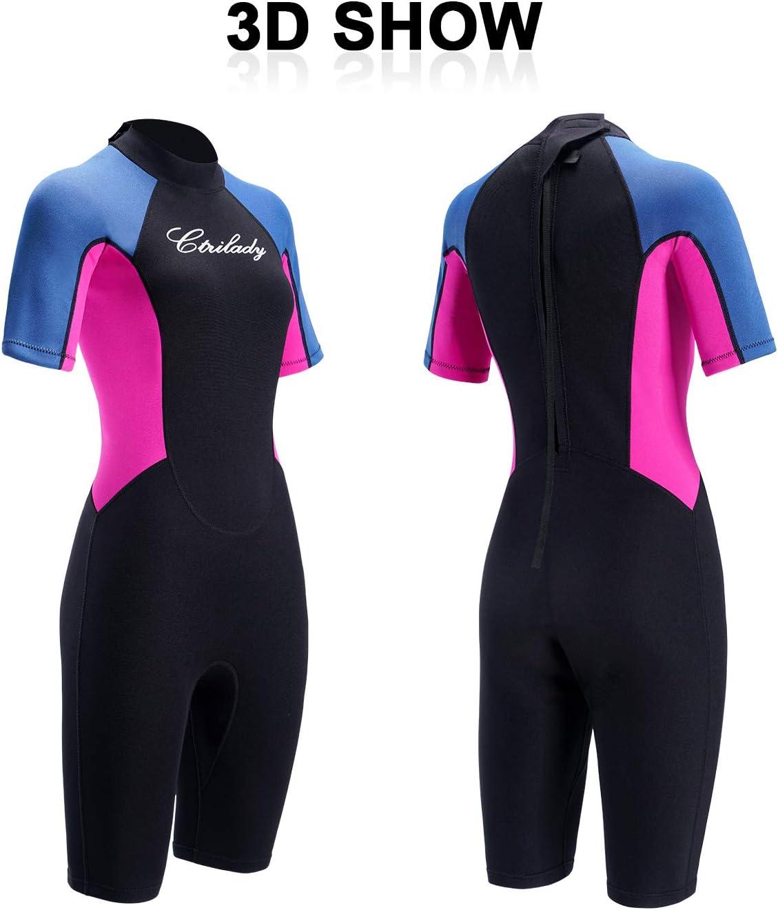 CtriLady Wetsuit Shorty Wetsuit for Women 1.5mm Neoprene Short Sleeve  Diving Suits with Back Zipper UV Protection Full Body Swimwear for Swimming  Diving Surfing Kayaking Snorkeling Black Medium