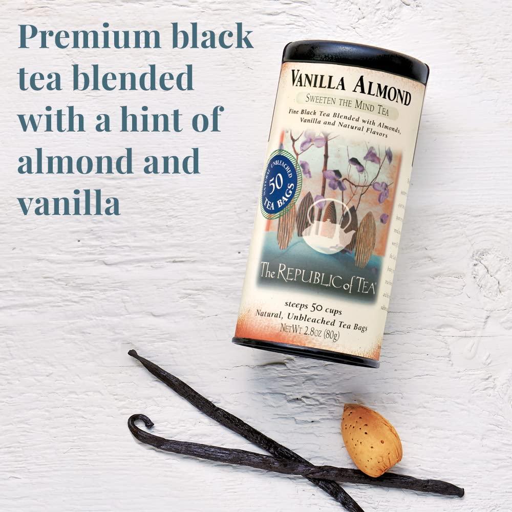 The Republic of Tea Vanilla Almond Black Tea Tin 50 Tea Bags Naturally  Caffeinated 50 Count (Pack of 1)