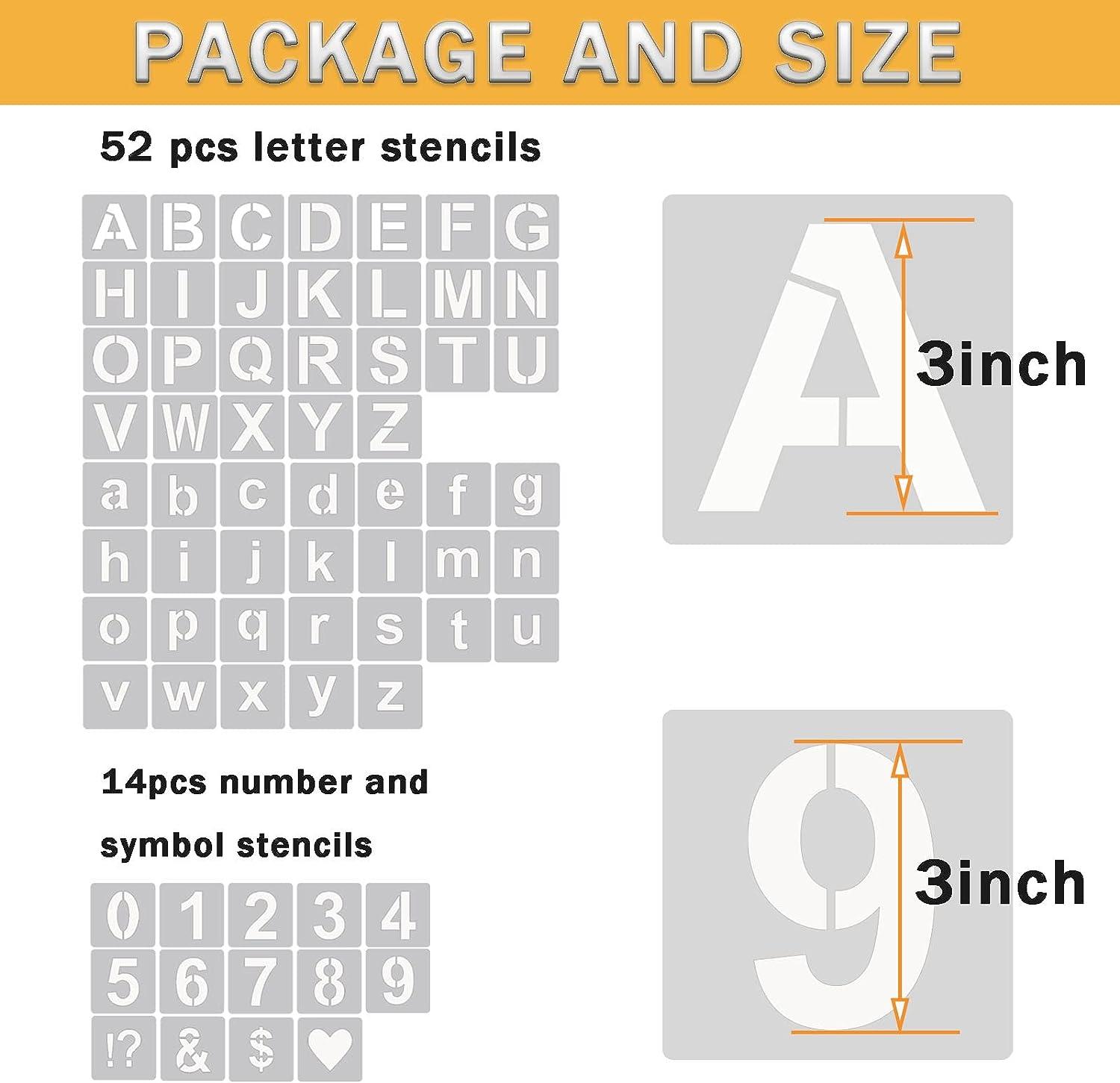 YEAJON 3 Inch Letter Stencils Symbol Numbers Craft Stencils, 66 Pcs  Reusable Plastic Alphabet Templates for Painting on Wood, Wall, Fabric,  Rock, Glass, Chalkboard, Signage, DIY Art Projects