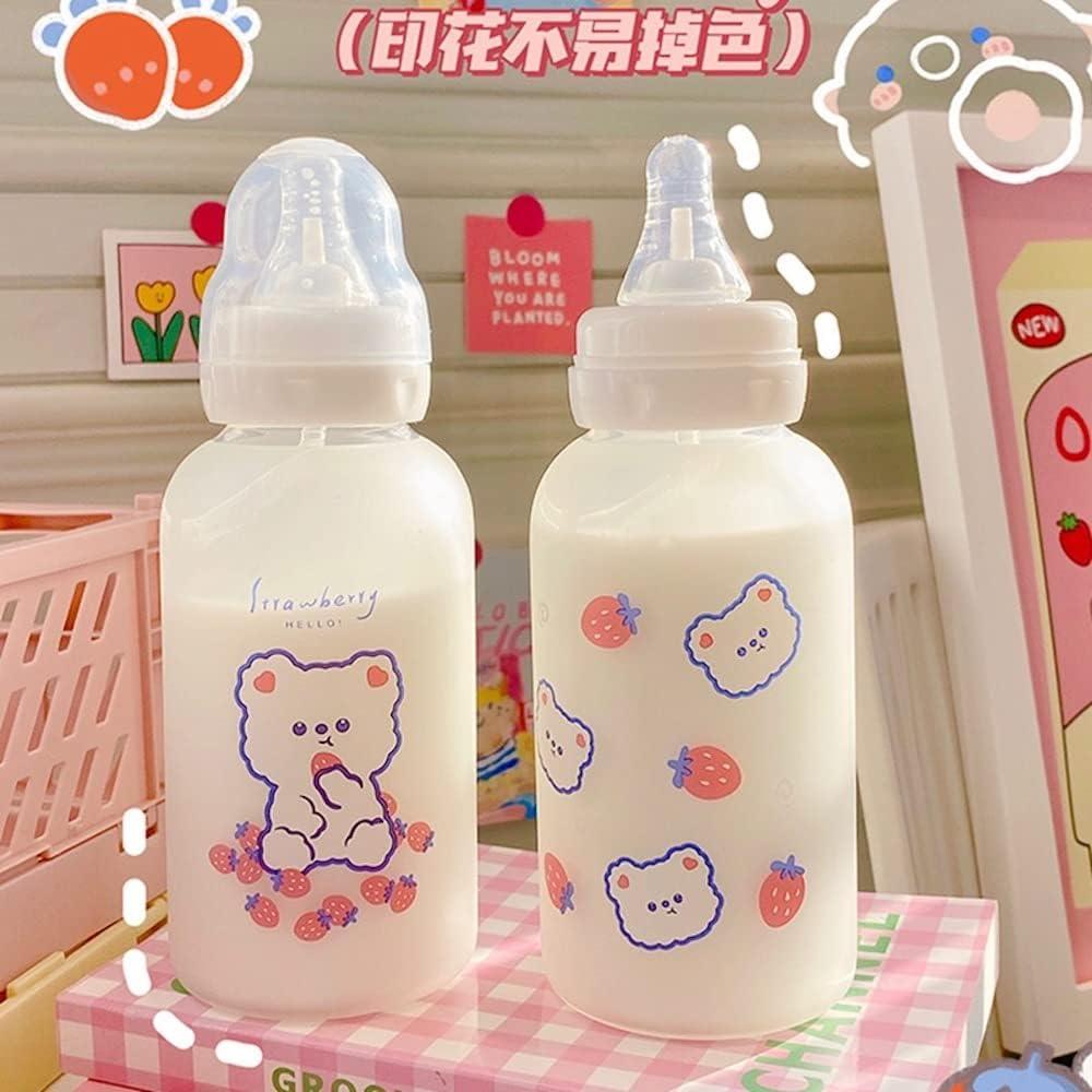 Strawberry Bear Glass Water Bottle with Nipple Sippy 11oz Kawaii Water  Bottle for Teen Girls Adults Toddler School Sports Office Cute Frosted  Borosilicate Drinking Bottle Portable Water Jug (A)